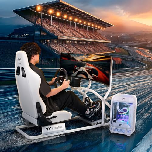 Thermaltake GR300 Racing Simulator Monitor Stand; Single Monitor or TV; 32" to 50" Screens; VESA Mounting; Powder Coated Steel; White; GSC-R3M-MDSLWH-01 by Thermaltake - Image 2