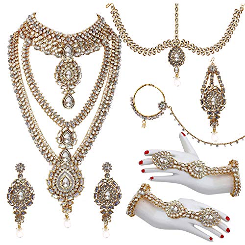 Image of Lucky Jewellery Designer Gold Plated Dulhan Bridal Jewelry Set 8 Pcs. for Girls & Women (3600-WZK-PARENT)