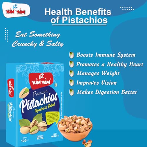Image of YUM YUM Pistachios Roasted & Salted, Pista, 100g, Rich In Protein, Phosphorus, & Dietary Fibre, Premium Nuts & Dry Fruits, Crunchy & Delicious Healthy Snack