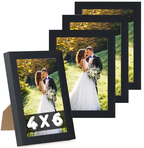 6x4 Photo Frames Set - 4 Pack Black Picture Frame for 4x6 inch Picture - 6x4 Small Frames for Tabletop Horizontal Vertical Display (black, 6x4 inch-4 pack)