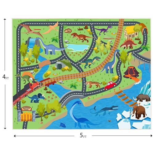Kids Rugs for Playroom - Soft & Non-Slip 4x5 Feet Dinosaur Play Mat,Childrens Dinosaurs Carpet Washable Rug for Classroom Nursery Bedroom Boys - Image 3