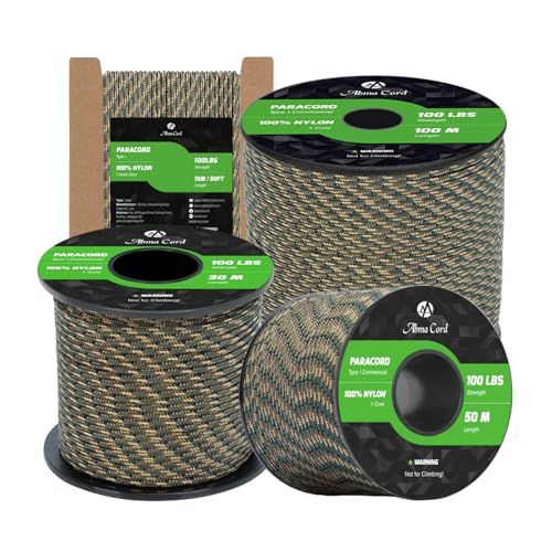 Abma Cord Paracorde 2mm Corde 15m 100% Nylon 1 Brin Type I Corde de Survie, Corde Extérieure - Max. 45 kg - R Camo