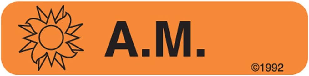 KOPACT PHARMEX 1-349 Permanent Paper Label, A.M", 1 9/16" x 3/8", Orange, B619 (500 per Roll, 2 Rolls per Box)