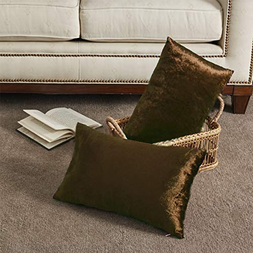 Image of GIGIZAZA Decorative Lumbar Pillow Covers,12x20 Chocolate Velvet Cushion Covers,Sofa Couch Pillow Cover Set of 2