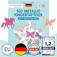 Papierdrachen 100 Metallic-Tattoos für Kinder - Hautfreundliche Kindertattoos Mandala - als Geburtstagsmitgebsel & Geschenkidee - für Jungen und Mädchen - in Deutschland hergestellt