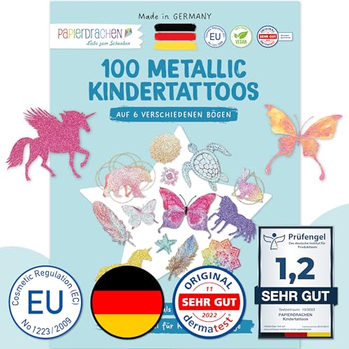 Papierdrachen 100 Metallic-Tattoos für Kinder - Hautfreundliche...