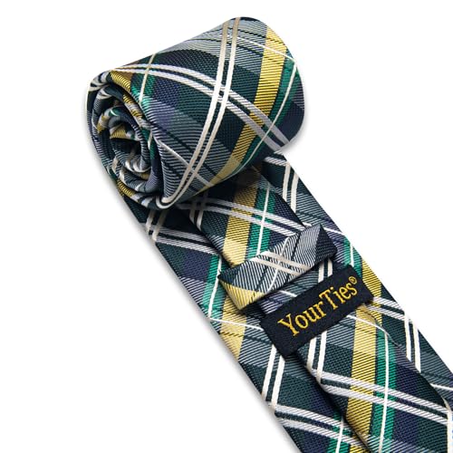 Image of YourTies Striped Plaid Ties for Men Silk Formal Necktie Set | 3.15 inch(8cm) Woven Jacquard Mens Ties with Necktie Pocket Square Cufflink Tie Clip Lapel Pin for Wedding Business Party