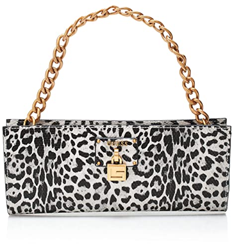GUESS Pochette zippée sur Le Dessus de la scène Centrale, Embrayage Femme, Léopard Noir/Blanc, Taille Unique