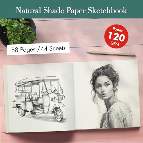 Image of Zaslan Paper - Artist Sketchbook - Square - 120 Gsm - Drawing Sketchbook - 88 Pages /44 Sheets - Hard Bound Drawing Book - Size 21.5 X 21.5 Cm (Face Aura), Acrylic