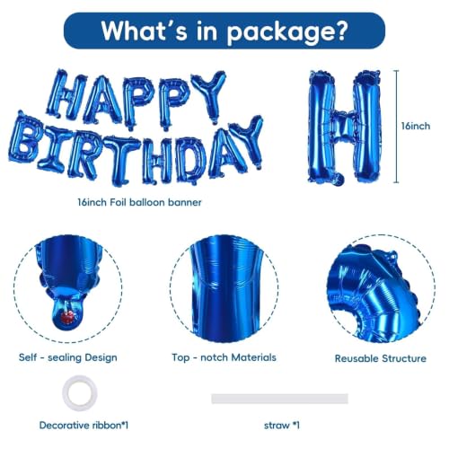 Image of Dark Blue Happy Birthday Banner Balloons 16 Inch Mylar Foil Letters