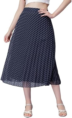 NUEVOSDAMAS Floral Printed Pleated Navy/Multi Skirt