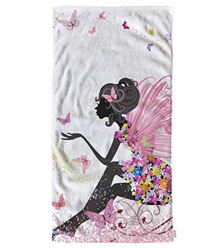 Ofloral Pink Hand Towels Cotton Washcloths,Flower Fairy Girl With Butterfly Comfortable Super-Absorbent Soft Towels For Bathroom Beach Kitchen Spa Gym Yoga Face Towel 15X30 Inch #TOP23