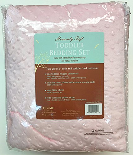 TL Care Minky Dot Chenille 4 Piece Toddler Bed Set, Pink, for Girls