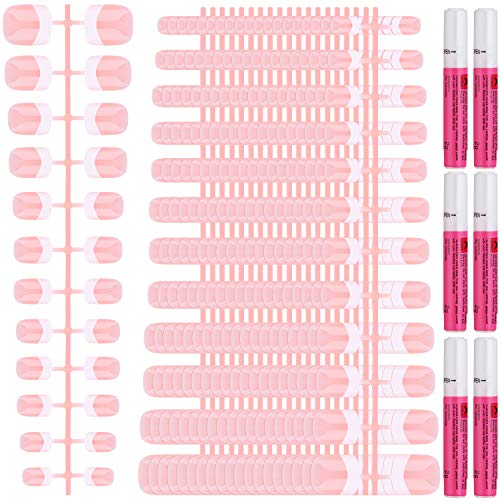 480 Pieces Natural French Short Fake Nails 12 Different Size Acrylic Full Cover Coffin False Nails Artificial Nails with 6 Pieces Nail Glue and 6 Pieces Nail Files for Women Girls