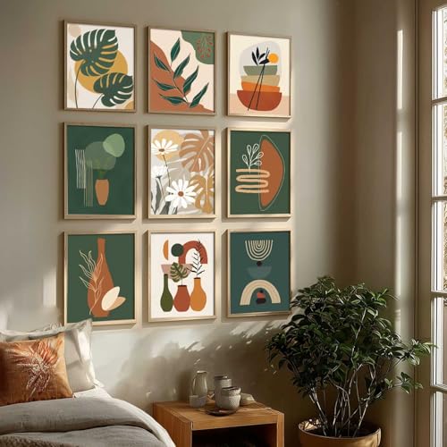 Image of kotart Aesthetic Boho Art Home Decoration | Boho Paintings With Frame For Living Room Bed Room Hotel Wall Decor Digital Reprint Set of 9 (10X13 inch)