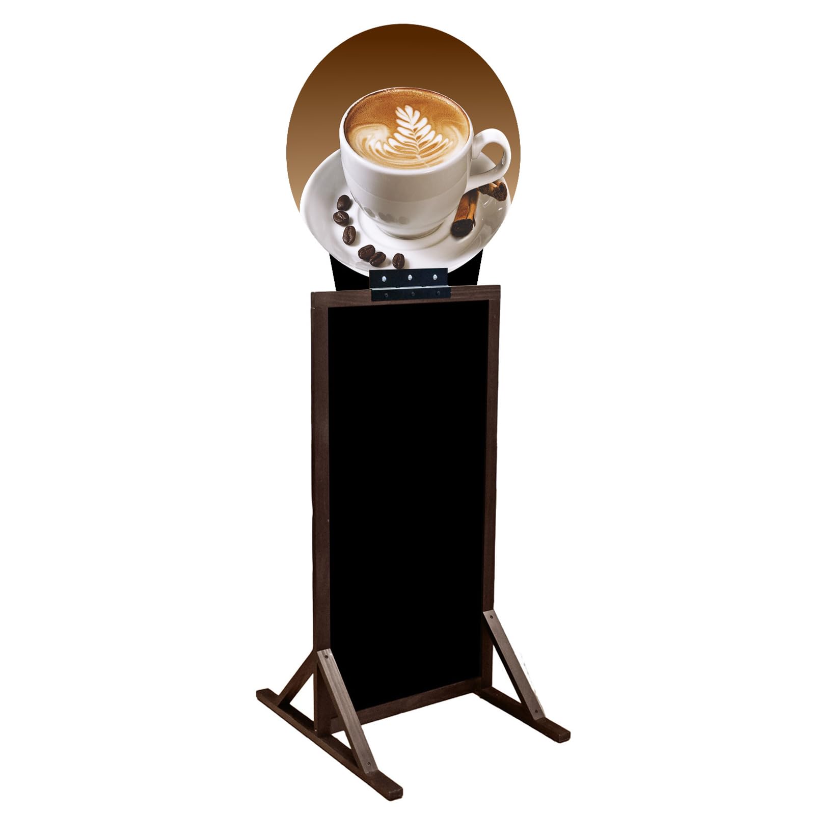 Doppelseitiger Kundenstopper 190 x 74 cm, wasserdicht, mit ABS-Kreidetafel, braune Holzkonstruktion, 16 Motive für Eisdiele, Café, Pizzeria und Gastronomie (9. Pizza Margherita)