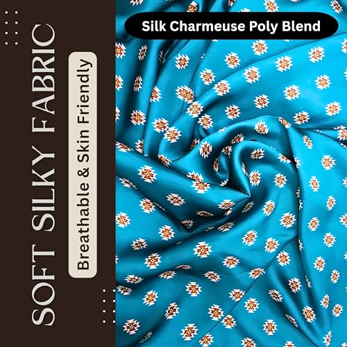 Wild Rag Silk Scarf 36'', Western Cowboy Bandana Square Silky Wild Rags,Turquoise & Brown Minimal Aztec Tribal Scarves for Men & Women3