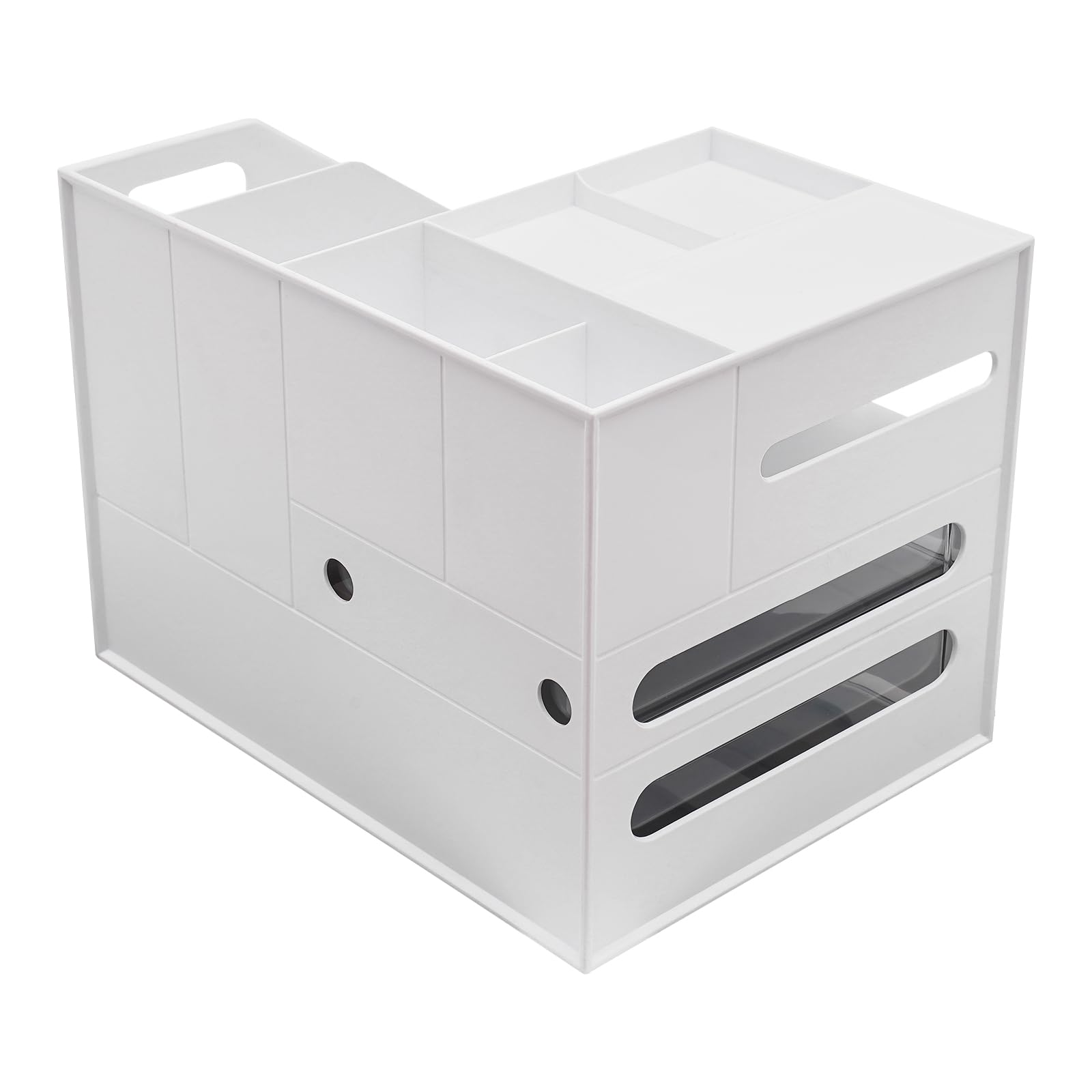 Organizer da scrivania con portapacchi, organizer in carta bianca con cassetto, organizer per penne, fazzoletti, biglietti da visita, calcolatrici, 34 x 25,5 x 24,5 cm