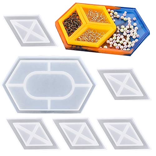 XIDAJIE 6 Pack Resin Molds Silicone Kit, Jewelry Tray Molds, Hexagonal and Rhombus Silicone Storage Molds for Resin Casting, Jewelry Ring Holder, Home Decoration XIDAJIE 6 Pack Resin Molds Silicone Kit, Jewelry Tray Molds, Hexagonal and Rhombus Silicone Storage Molds for Resin Casting, Jewelry Ring Holder, Home Decoration