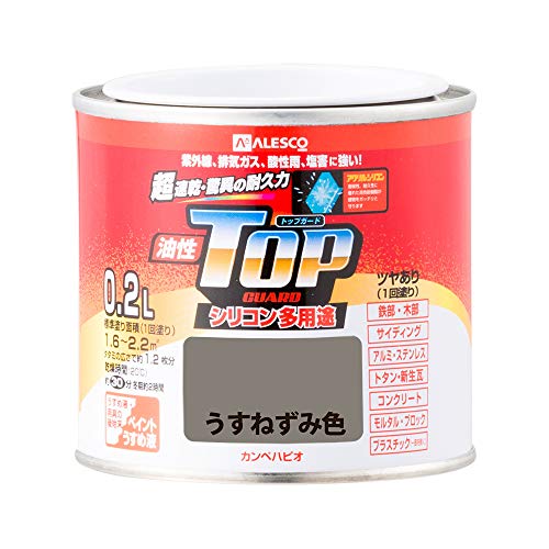 カンペハピオ ペンキ 塗料 油性 つやあり シリコン樹脂 多用途 超速乾 さび止め剤入り トップガード うすねずみ色 0.2L 油性塗料 日本製 00017640431002