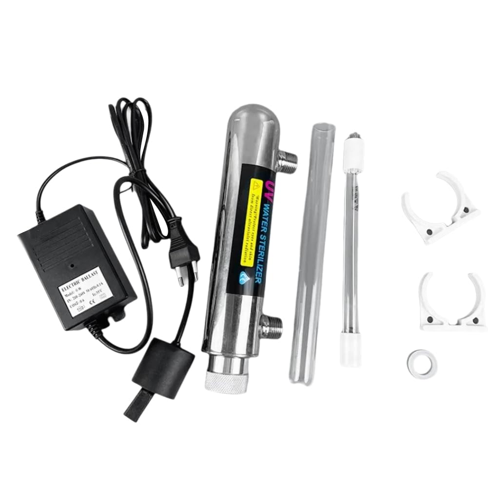 12W Sterilizzatore UV in Acciaio Inossidabile Lampada A Tubo Ultravioletto Disinfezione Diretta per Acqua Potabile Purificatore d'Acqua per Acquari e Pesci Spina EU