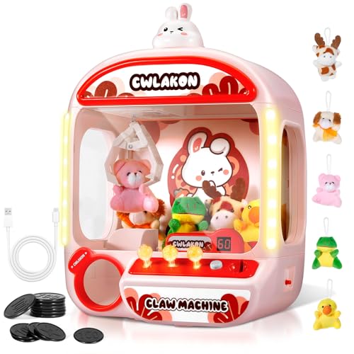 CWLAKON Claw Machines for Kids: Mini Vending Machine with Sound and Light, Candy Grabber Arcade Game for Girls Age 3+, Includes Plush Toys, Ideal Christmas and Birthday Gifts