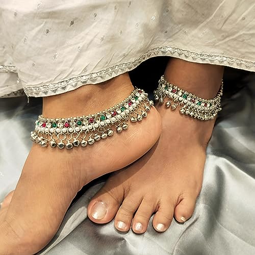 Efulgenz Indian Bridal Anklets for Women Ghungroo Jhanjara Anklet Bollywood Faux Kundan Pearl Ankle Bracelets Set Bell Anklets for Women4