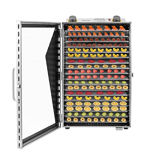LNUJIUN 18 Trays Food Dehydrator Machine with Adjustable Timer & Temperature Control 600W Fruit Dryer Stainless Steel Food Drye for Jerky, Vegetable, Fruit