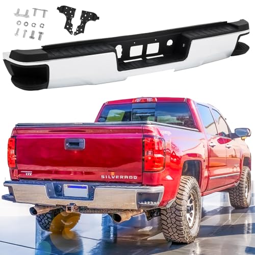 Rear Step Bumper Compatible with 2014 2015 2016 2017 2018 Chevy Silverado/GMC Sierra 1500 Chrome Steel without Sensor Holes GM1103176
