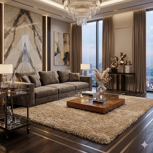 Image of Luxury Shaggy Area Rug, Ultra Soft 1.5 Inch High-Pile Plush Carpet for Bedroom, Fluffy Non-Slip Room Decor, Large Shag Rug for Nursery & Living Room(3x5 Feet, Beige91)