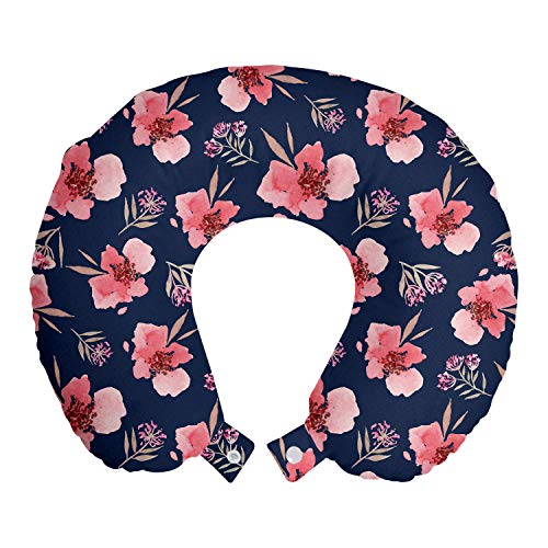 Ambesonne Floral Travel Pillow Neck Rest, Brush Bouquet of Wildflowers Picturesque Nature Summer Season Design, Memory Foam Traveling Accessory for Airplane and Car, 12