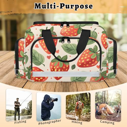 Anti-Scratch Duffle Bag for Travel 25x17.7x11.2 Inch - Waterproof Duffel Bag for Camping Fitness, Durable EMS Gear for First Responders Strawberry Leaf3