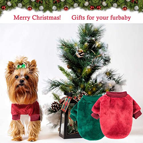 Image of FabriCastle Christmas Dog Sweater, 2-Pack Dog Clothes, Soft and Warm Pet Jackets for Small Dogs & Cats, Winter Pet Apparel Costumes, Puppy Outfits (Dark red,Dark Green, Small)