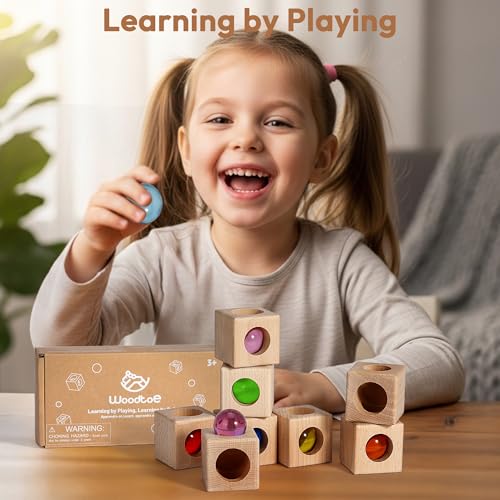 Image of Woodtoe Building Blocks for Kids, Montessori Stacking Toy for 3-6 Year Old | Wooden Blocks with 8 PCS Gem Balls, Educational STEM Creative Sensory Toy, Birthday Gifts for Kids Boys Girls