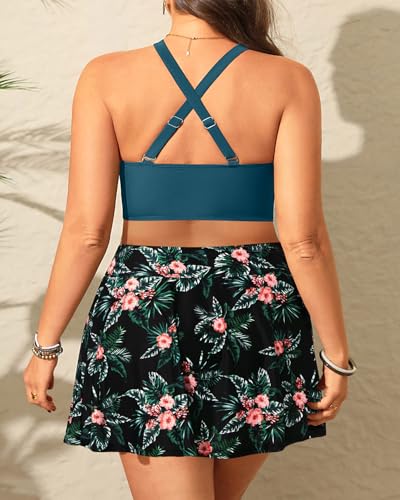 Women's Plus Size High Waisted Bikini - Two Piece Swimsuit with Skirt 2025 Tummy Control Bathing Suit with Pocket2