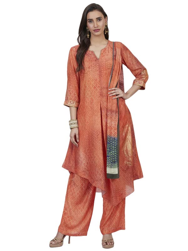 Satya PaulOrange Amber Muga Modal Kurta Bottom Set