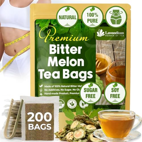 Image of Lavendium, Premium 200 Bitter Melon Tea Bags, 100% Natural & Pure Bitter Melon Fruit, No Additives or Preservatives, Non-GMO, Caffeine-Free, Plant-Based & Vegan, Perfect for Daily Herbal Tea
