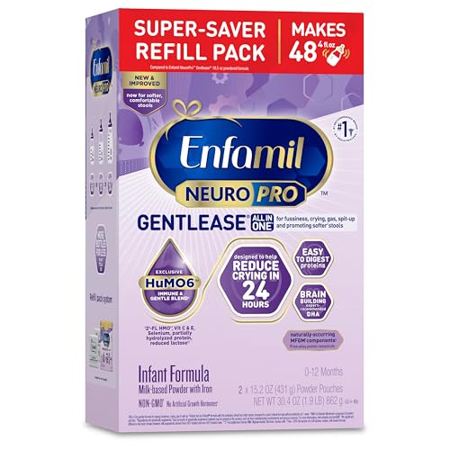 Image of Enfamil NeuroPro Gentlease Baby Formula, Brain Building DHA, HuMO6 Immune Blend, Designed to Reduce Fussiness, Crying, Gas & Spit-up in 24 Hrs, has Prebiotics to Promote Softer Stools, Baby Milk, 30.4 Oz Refill