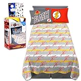 The Flash Bedding Set Full Size Bed - Bundle with DC Comics Flat Sheet, Fitted Sheet, and Pillowcases for Full Bed Plus Stickers, More | The Flash Bedding for Boys