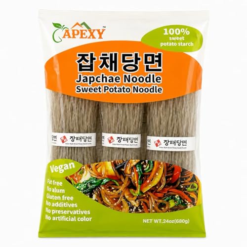 APEXY Sweet Potato Glass Noodles, Japchae Noodles, Korean Vermicelli Pasta, Fat-free and Gluten-free, 100% Sweet Potato Starch, No Additive, No Alum inside, 24oz (680g)
