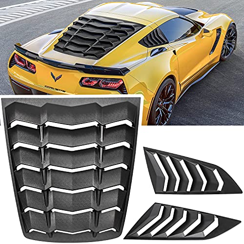 E-cowlboy Rear+Side Window Louver for C7 Corvette Stingray Grand Sport Z51 Z06 ZR1 2014 2015 2016 2017 2018 2019 Windshield Sun Shade Cover GT Lambo Style (ABS Matte Black)