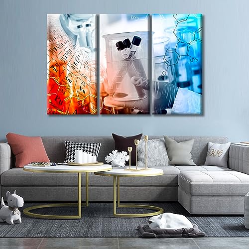Image of 3 Panels Laboratory Wall Art Chemical Equations and Periodic Table Background Posters & Prints Medical Examination Framed Wall Art Giclee Print Gallery Packaging Artwork Ready to Hang (60 inch Wx40 H)