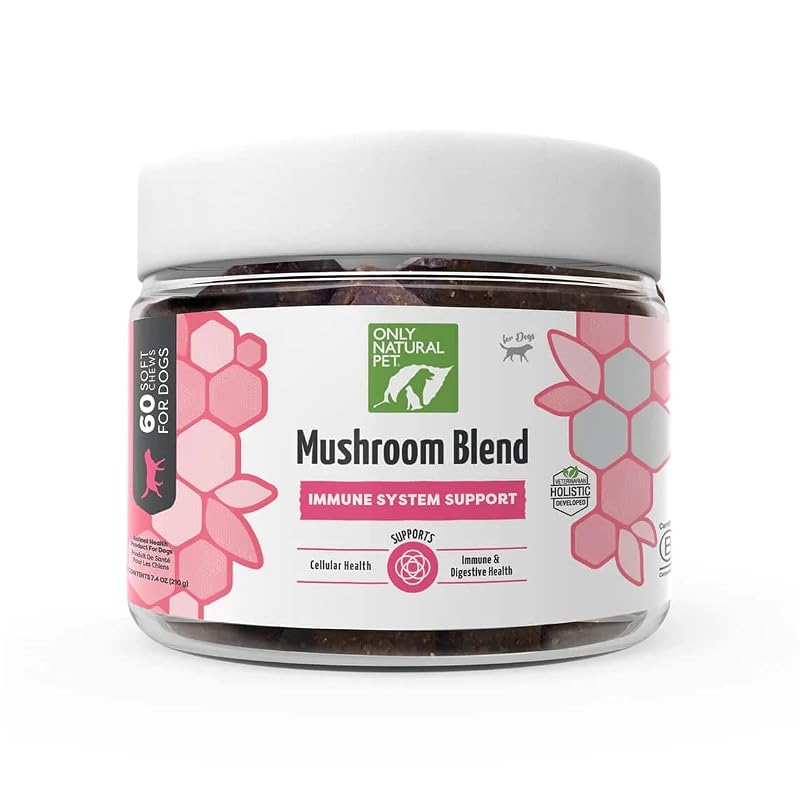 Suplemento multivitamínico para cães com blend de cogumelos e sabor Bacon Only Natural Pet, 60 unidades mastigáveis