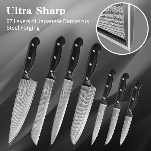 Image of NANFANG BROTHERS 15-Piece Damascus Kitchen Knife Set, 67-Layer VG10 Japanese Steel, Professional Chef & Steak Knife Set with Compact Block, Triple-Riveted Handles (Hand-Wash Only)