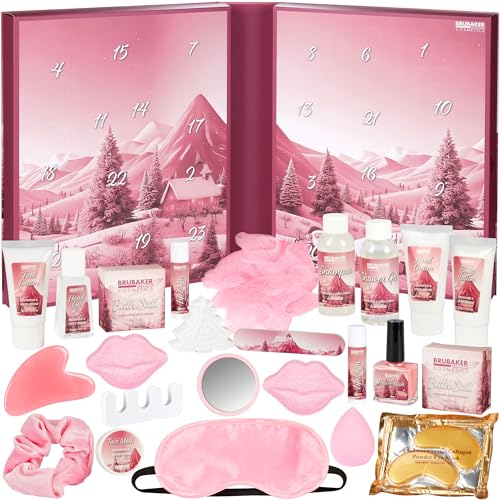BRUBAKER Cosmetics XXL Beauty Adventskalender 2025 - Großer Weihnachtskalender zum Aufklappen in Buch-Form - 24 Kosmetik & Spa Überraschungen für Frauen und Mädchen - Wellness Kalender - Rosa
