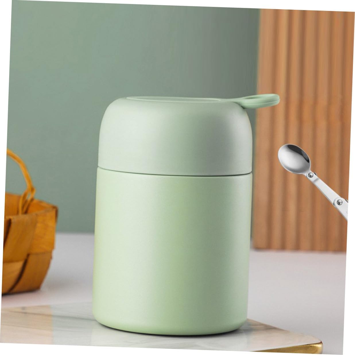 Ipetboom Insulated Soup Cup 500ml Portable Leakproof Food Jar with Spoon Vacuum Thermal Container for Students and Office Use Green