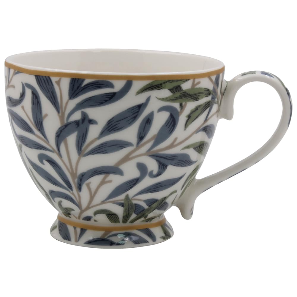 The Leonardo Collection William Morris Willow Bough Footed Mug for Hot Drinks | Fine China Printed Coffee Cups for Kitchen & Home | Reusable Tea and Coffee Mugs