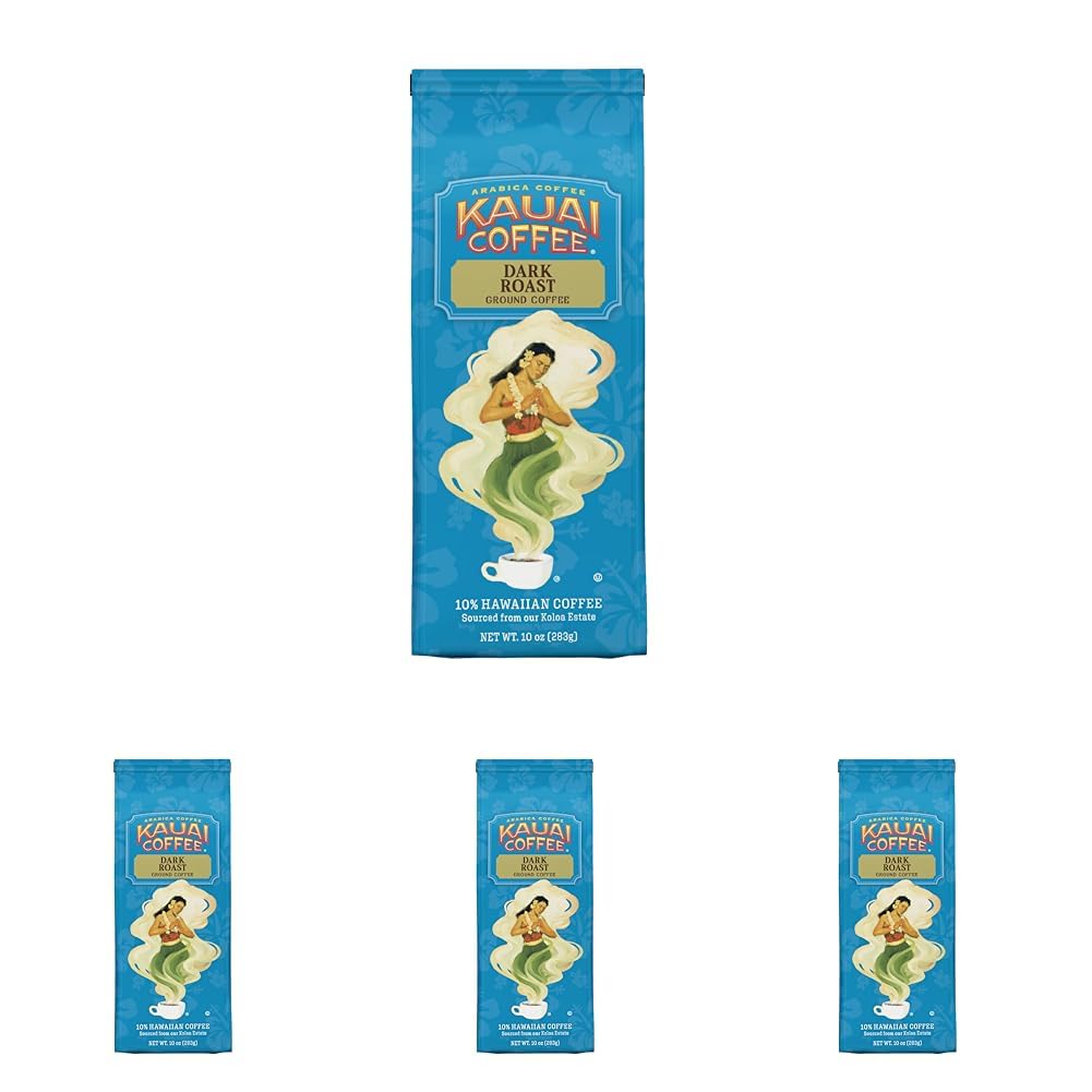 Kauai CoffeeKoloa Estate Dark Roast – Ground Coffee, 10 oz Package (Pack of 4)