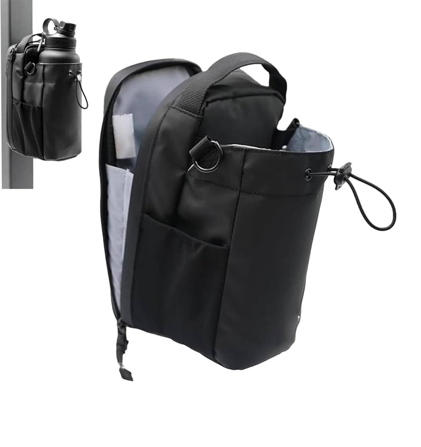 Fitness Magnetic Gym Bag Water Bottle Holder, Fits 32–46oz Bottles, Quick-Access Pockets, Secure Magnetic Mount for Gym Machines Training Sessions