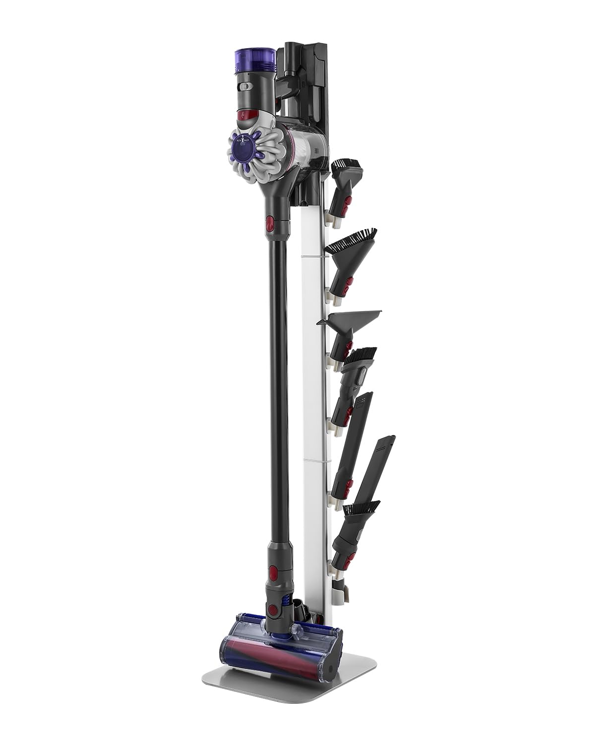 VEVOR Soporte de Aspiradora Compatible con Aspiradoras Verticales y Accesorios Dyson G5, V15, V12, V11, V10, V8, V7, V6 Soporte de Vacío Estable con 6 Ganchos y Almohadillas Antideslizantes, Gris